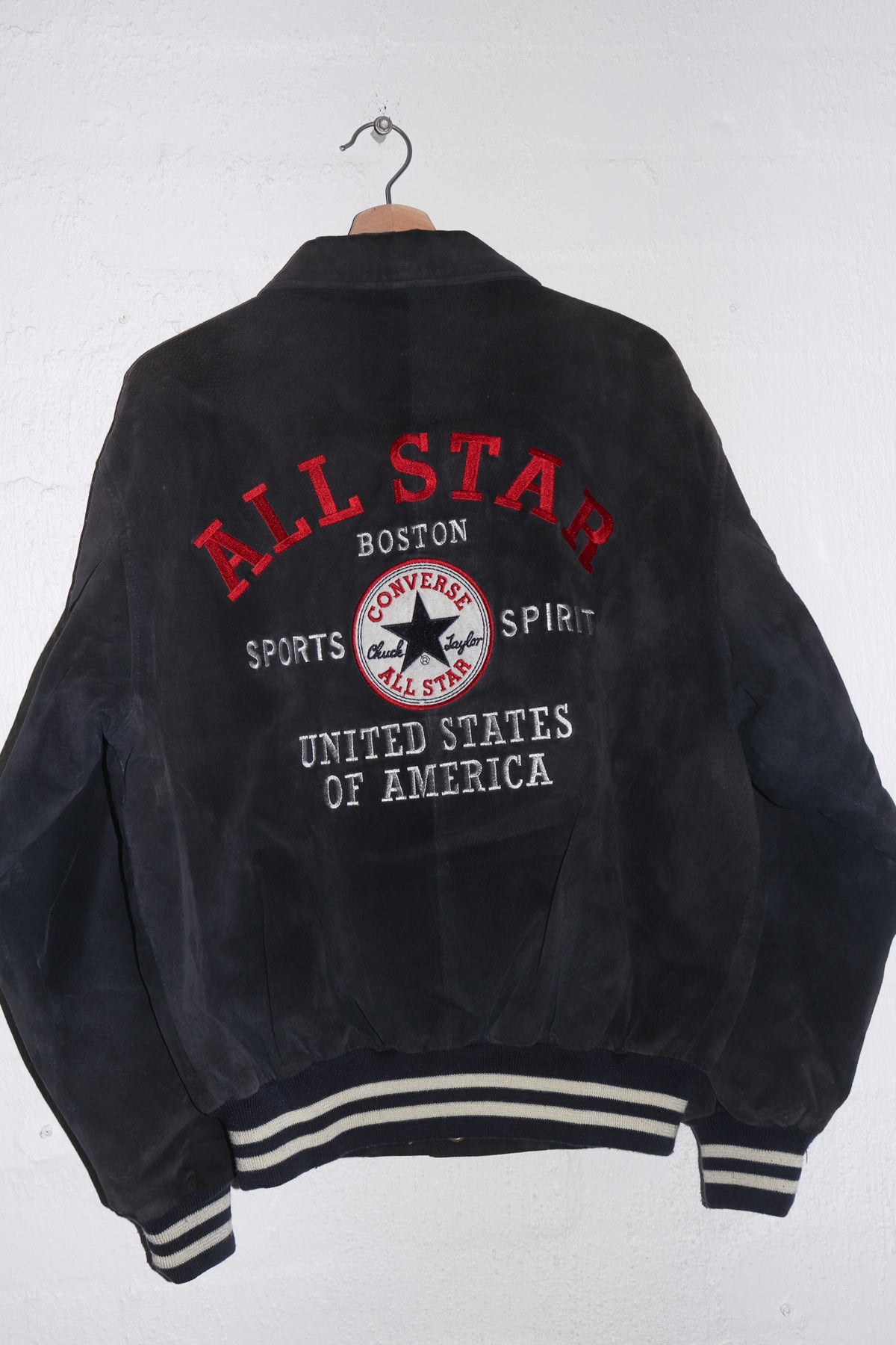 Vintage Converse All Stars Graphic Genuine Black Suede Varsity Jacket (Rare) (M-L)
