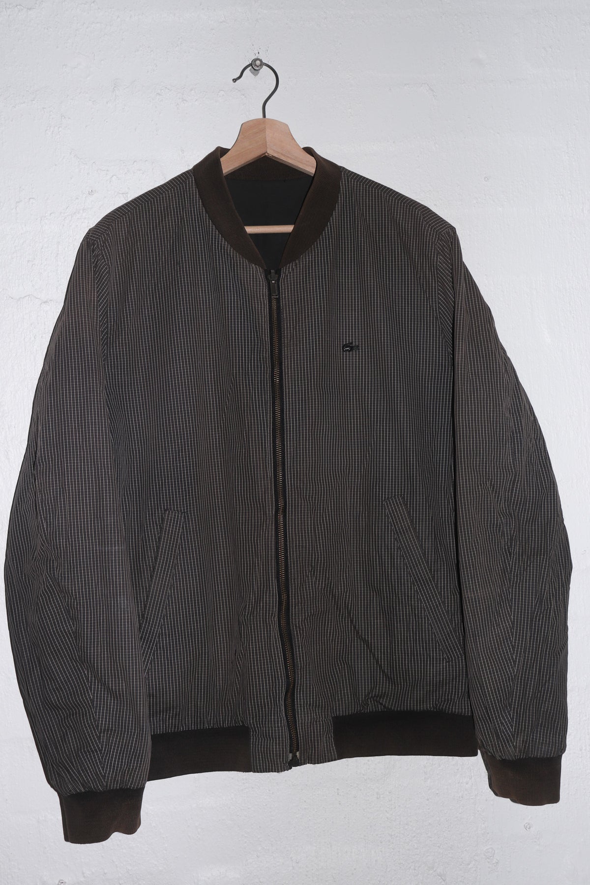 Vintage 90s Lacoste Metal Logo Reversible Checkered / Black Swing Jacket (L)