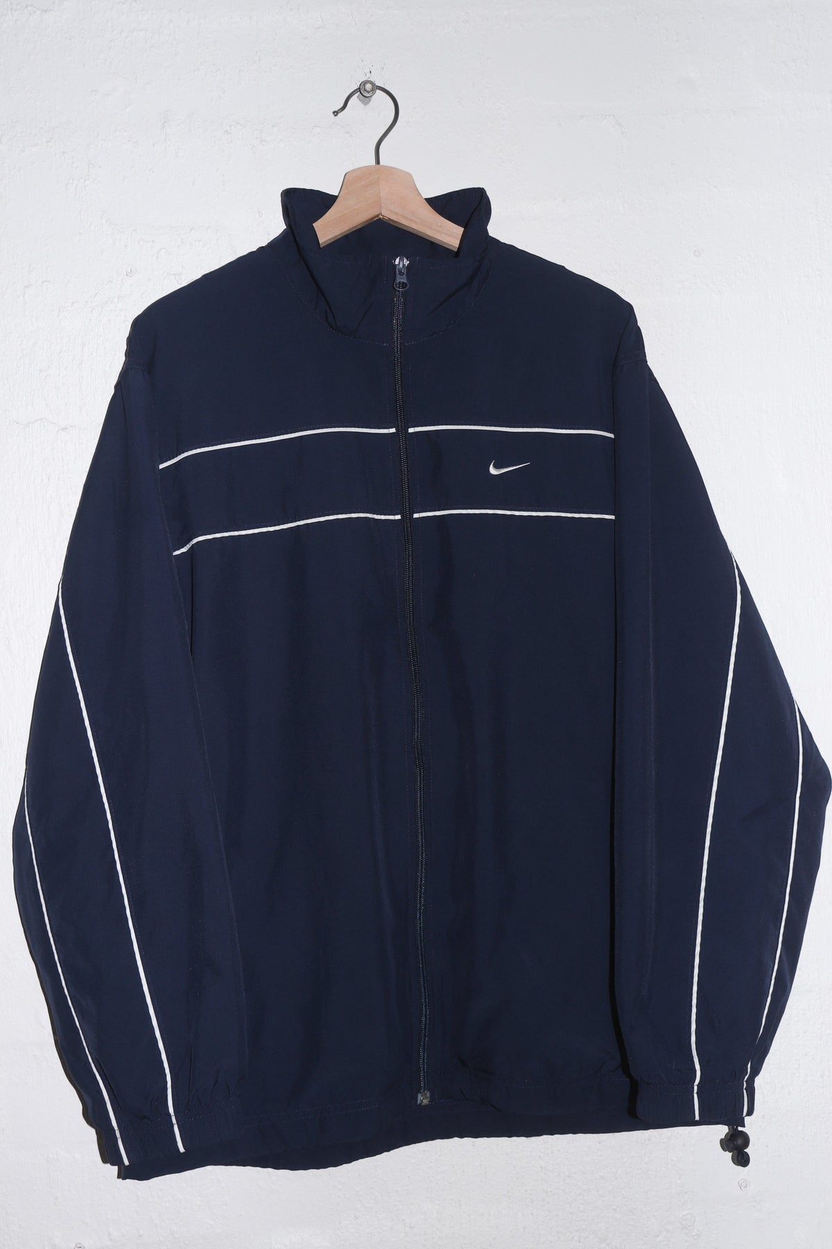 Vintage Nike Embroidered Mini Swoosh Navy Track Jacket (L)