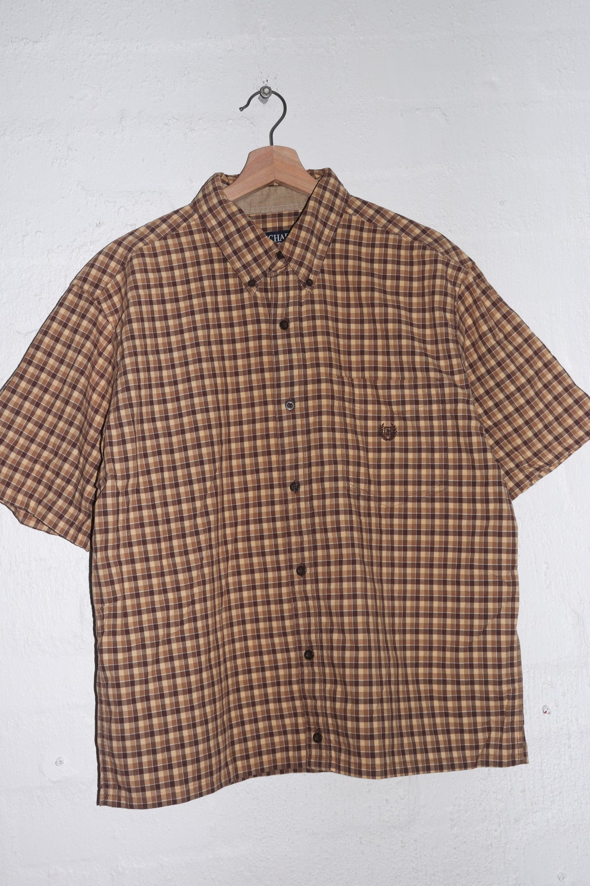 Vintage Chaps Ralph Lauren Logo Checkered Cropped Short Sleeve Shirt (M/L)