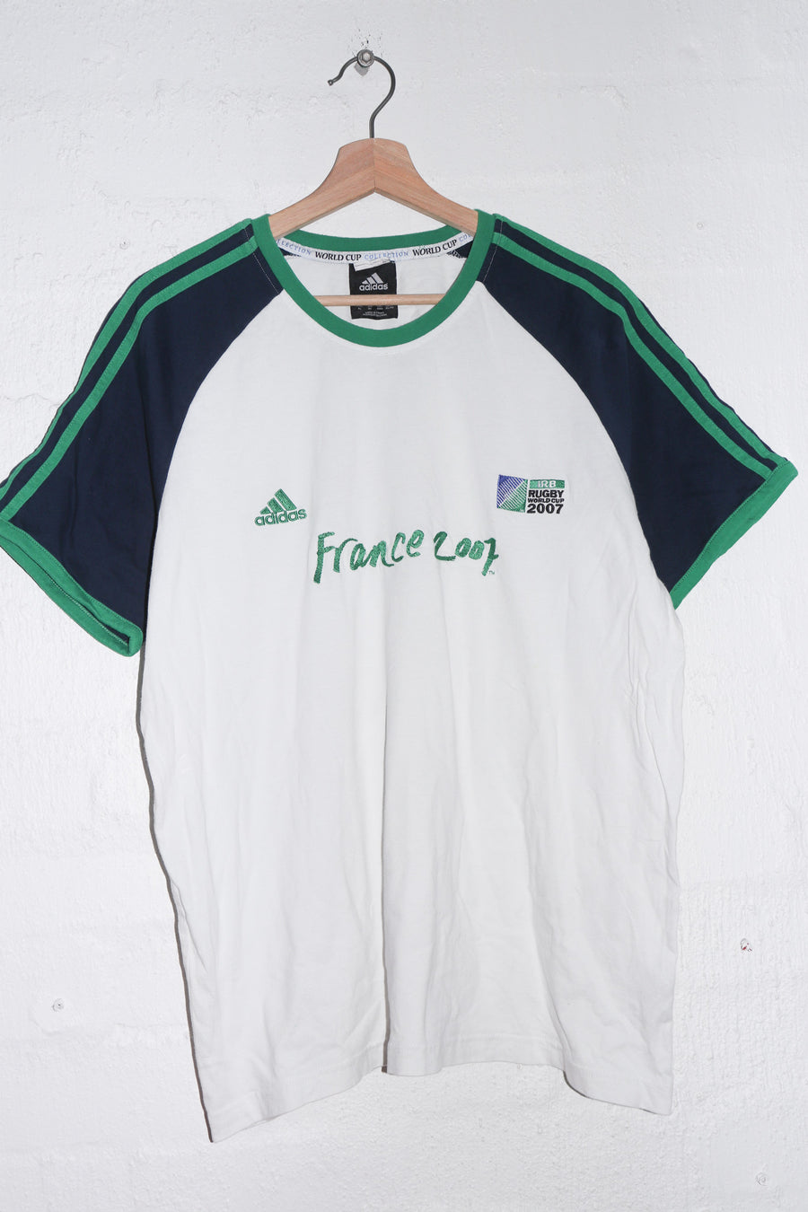 Adidas 2007 Rugby World Cup Embroidered Graphic Ringer Tee (L)