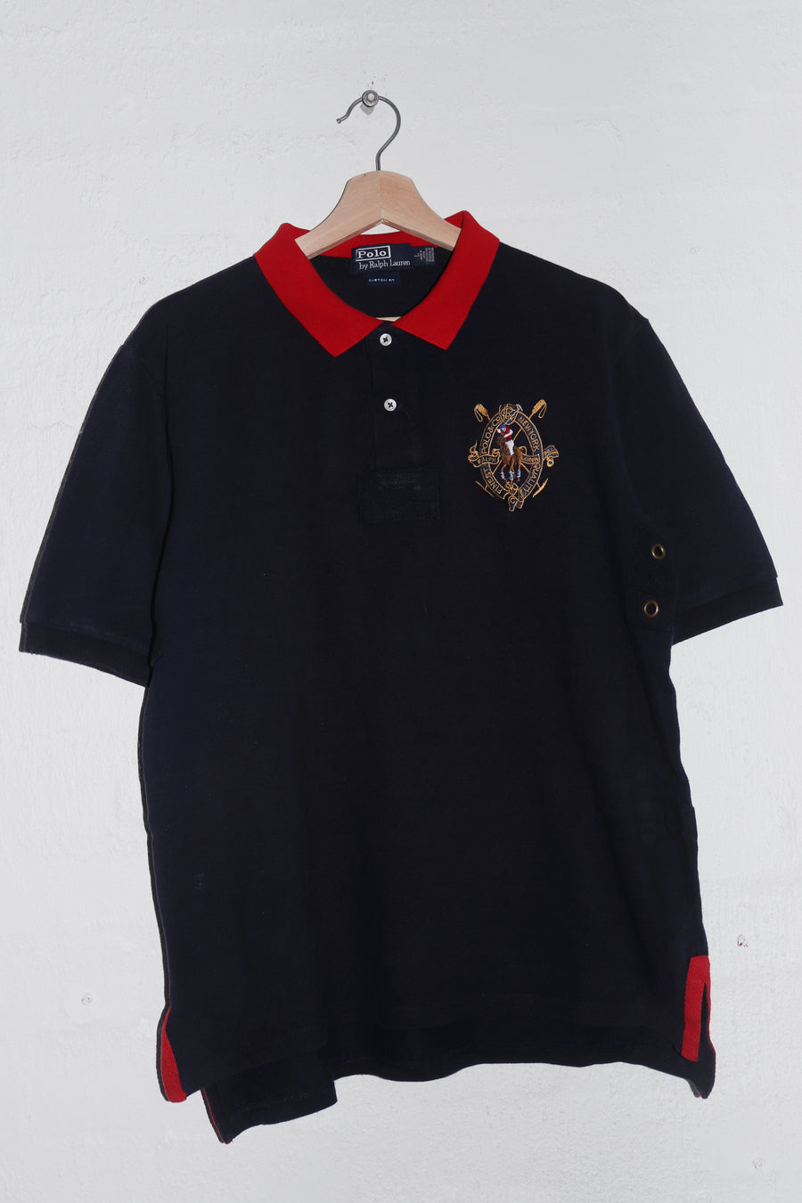 Old School Polo Ralph Lauren Embroidered Crest Thick Navy Polo (Rare) (M-L)
