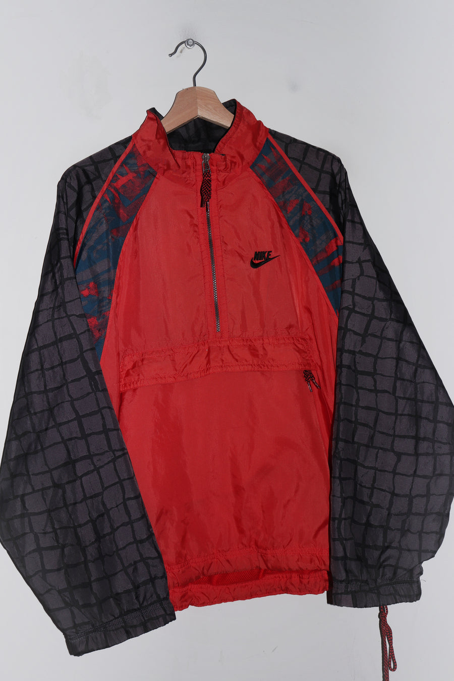 Vintage 90s Nike Embroidered Swoosh Half Zip Hooded Pullover (L)