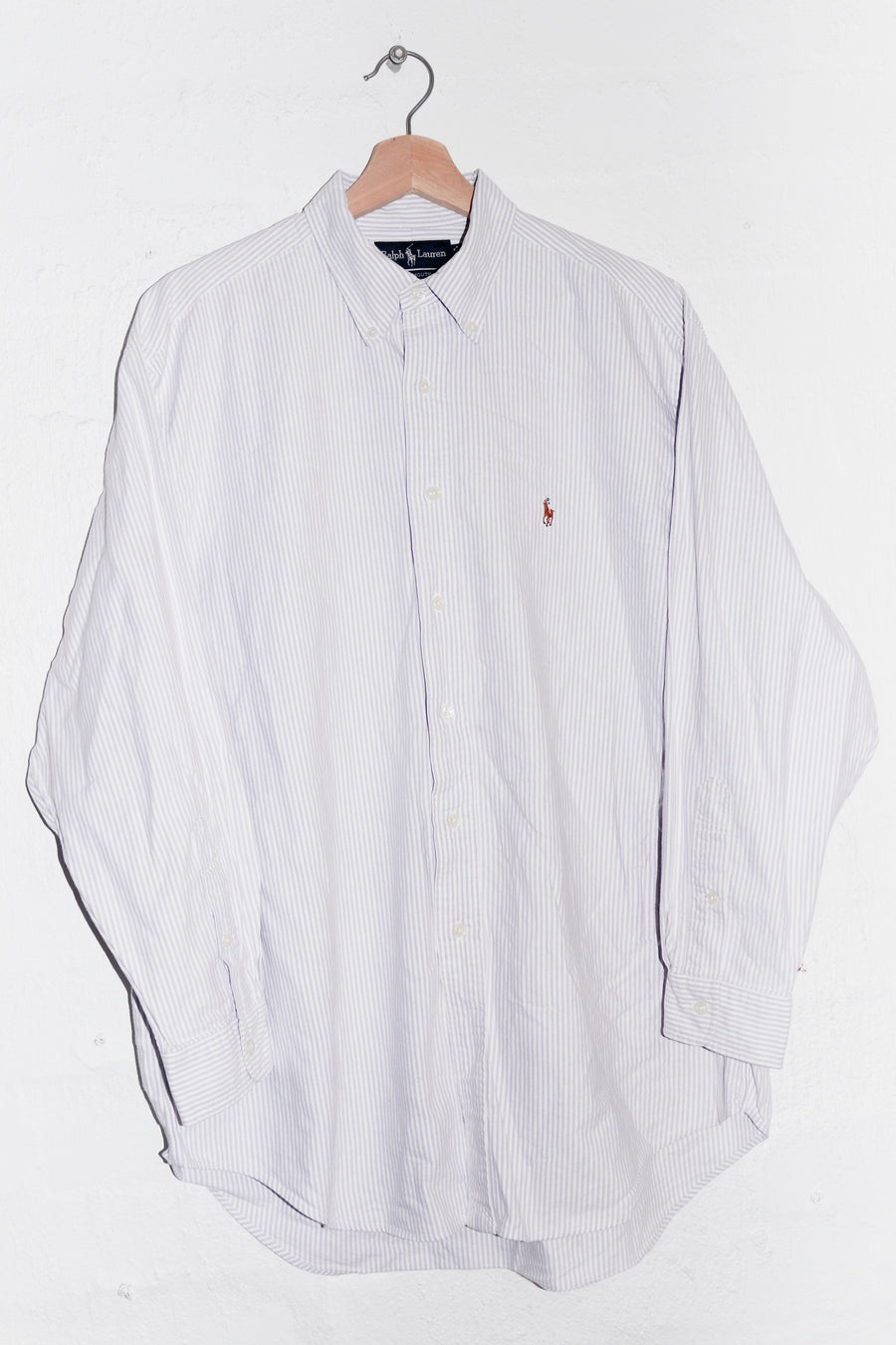 Vintage Polo Ralph Lauren Embroidered Logo Striped Button Up Shirt (L-XL)
