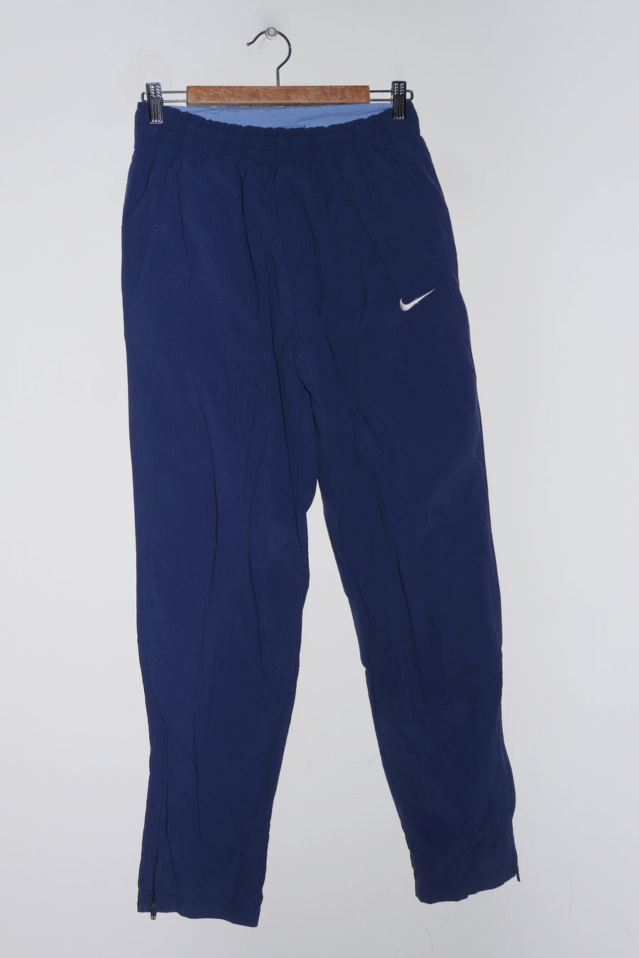 Vintage 90s Nike Embroidered Mini Swoosh Baggy Navy Track Pants (8-10)