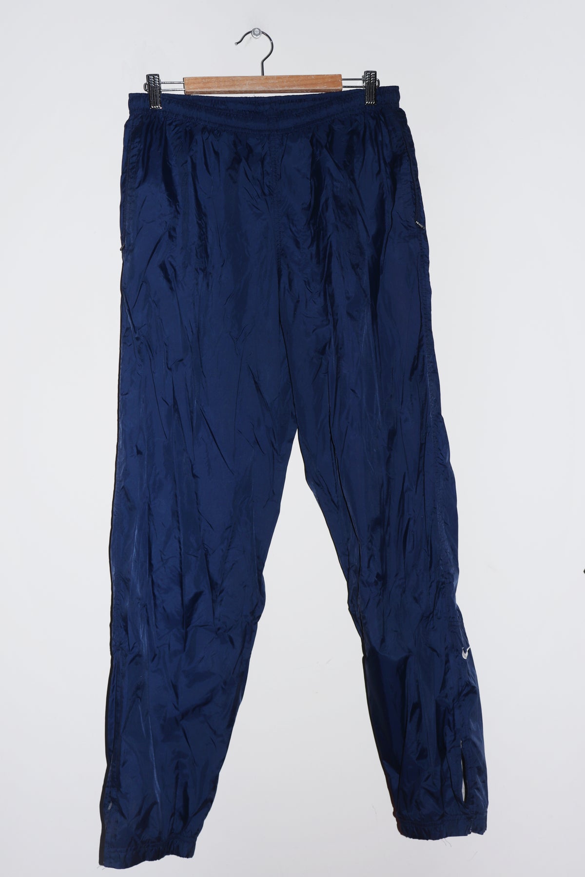 Vintage 90s Nike Embroidered Mini Swoosh Navy Track Pants (34-36)