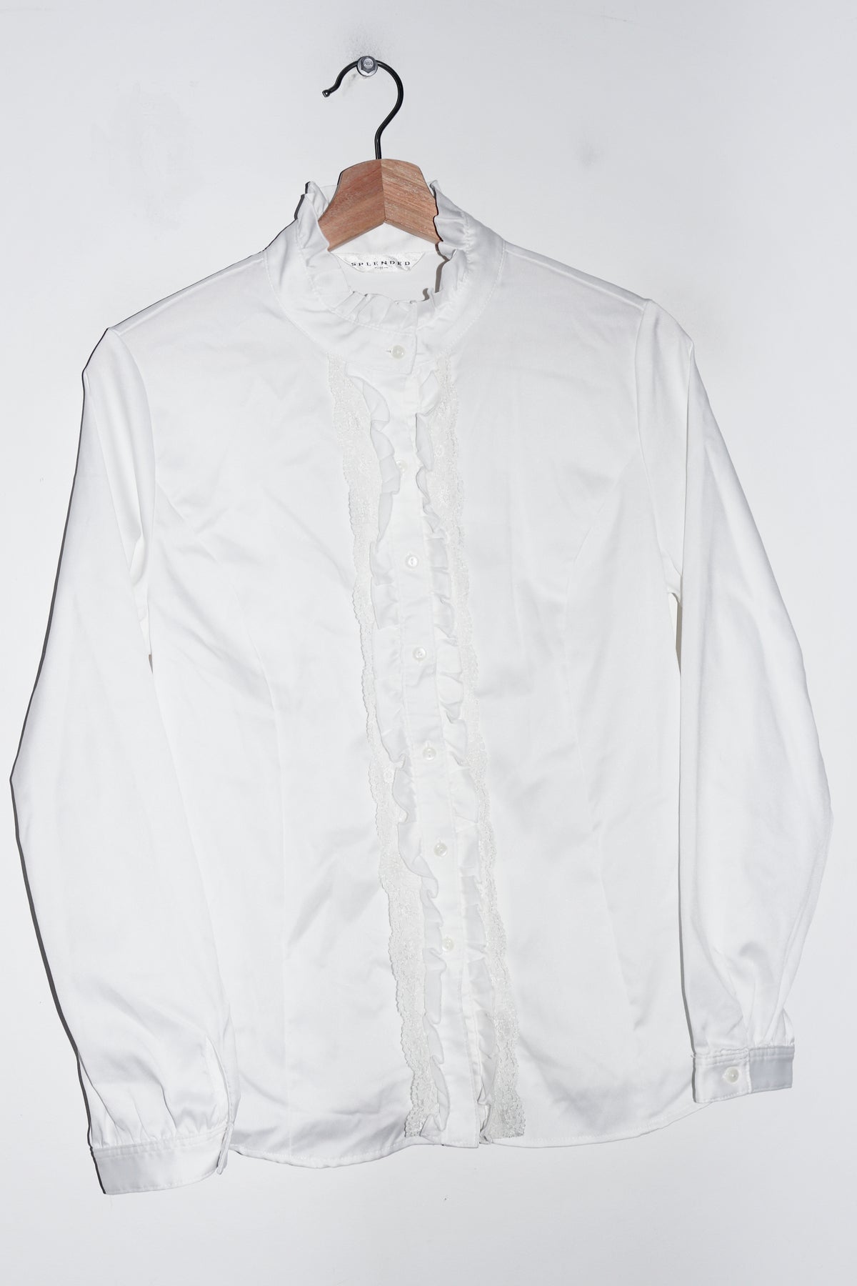 Old School Frill Texture White Button Up Shirt (S-M)