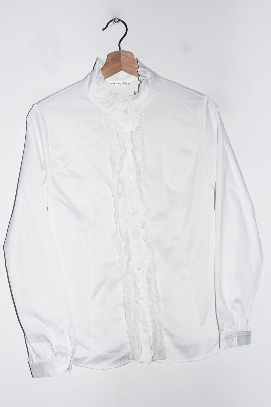 Old School Frill Texture White Button Up Shirt (S-M)