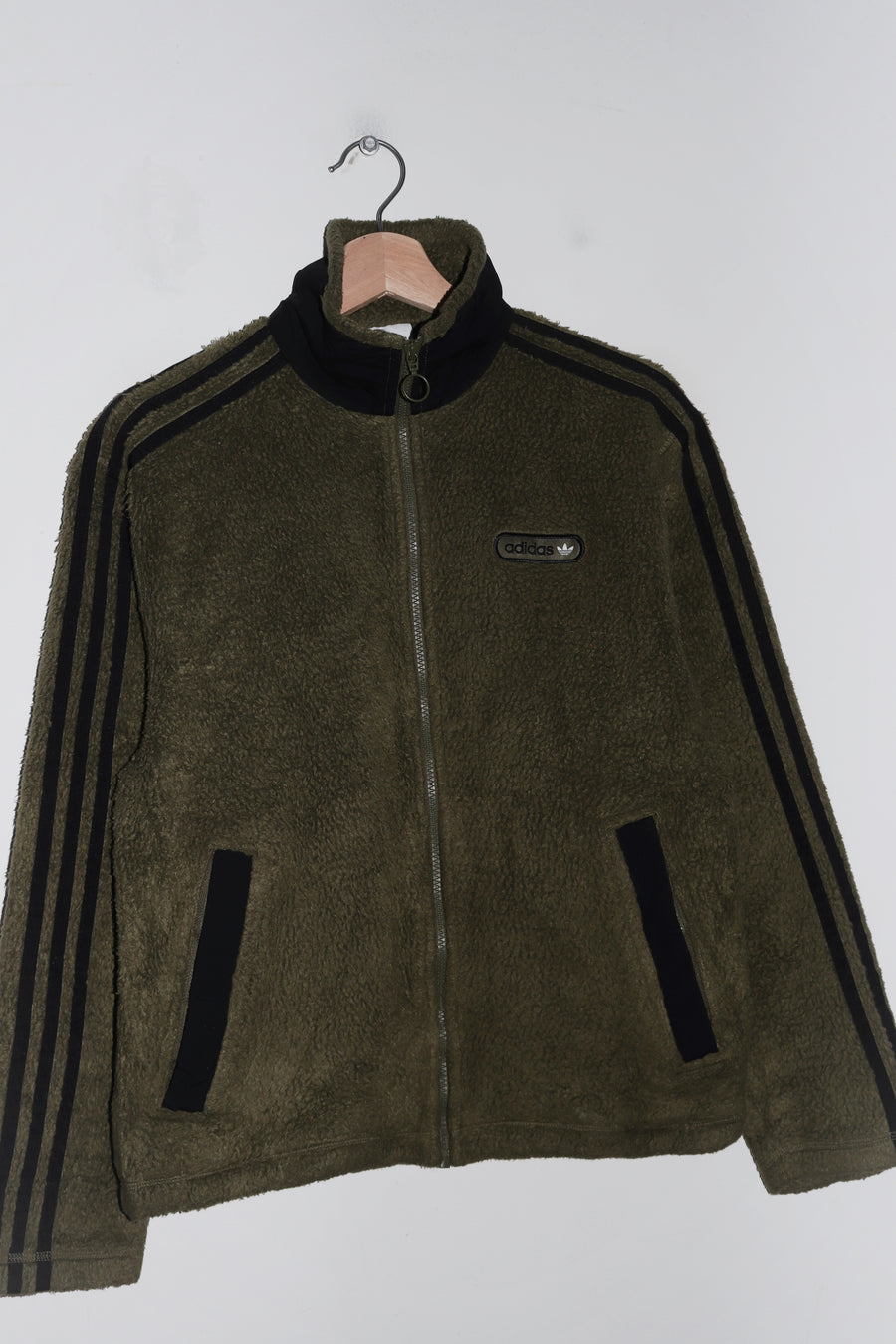 Adidas Embroidered Logo Khaki Green Fleece Jacket (S-M/M)