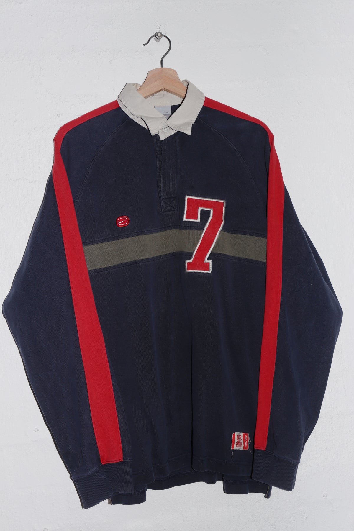 Vintage Nike Embroidered Swoosh Graphic Thick Long Sleeve Rugby Polo (M-L)