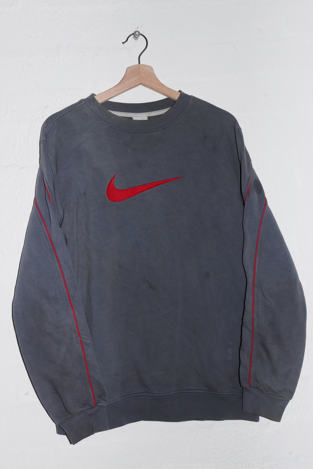 Vintage Nike Embroidered Centre Large Swoosh Faded Grey Sweatshirt (M-L)
