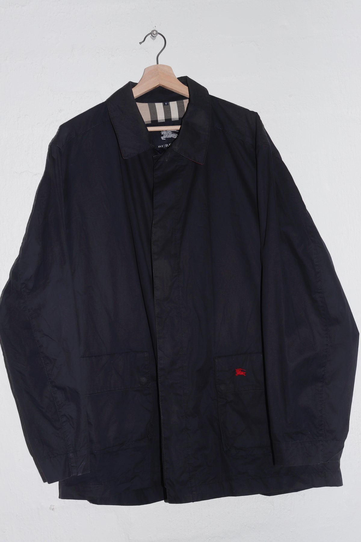 Vintage Burberry London Embroidered Logo Navy Outerwear Coat (XL)