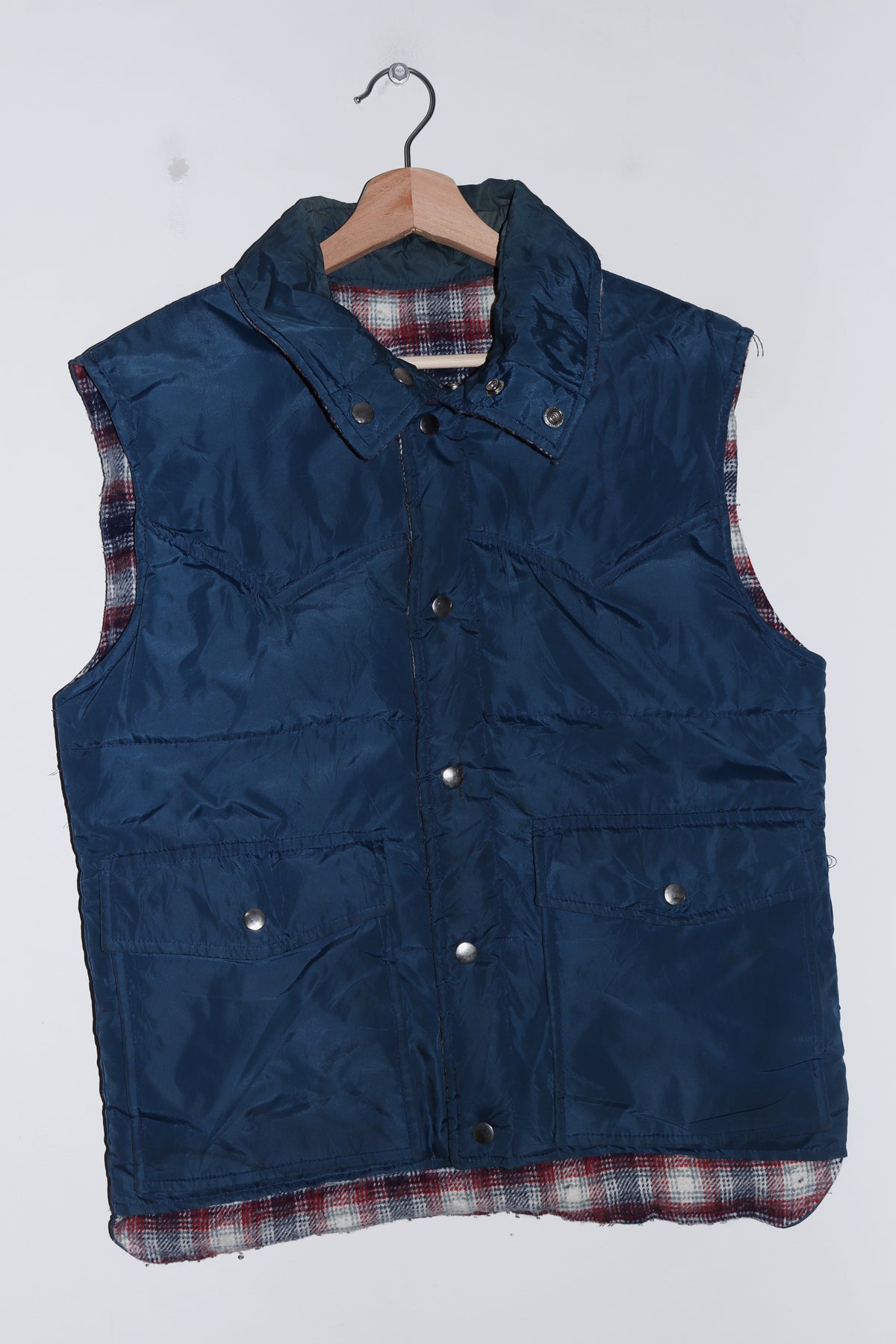 Vintage Reversible Blue / Tartan Thick Puffer Vest (M)