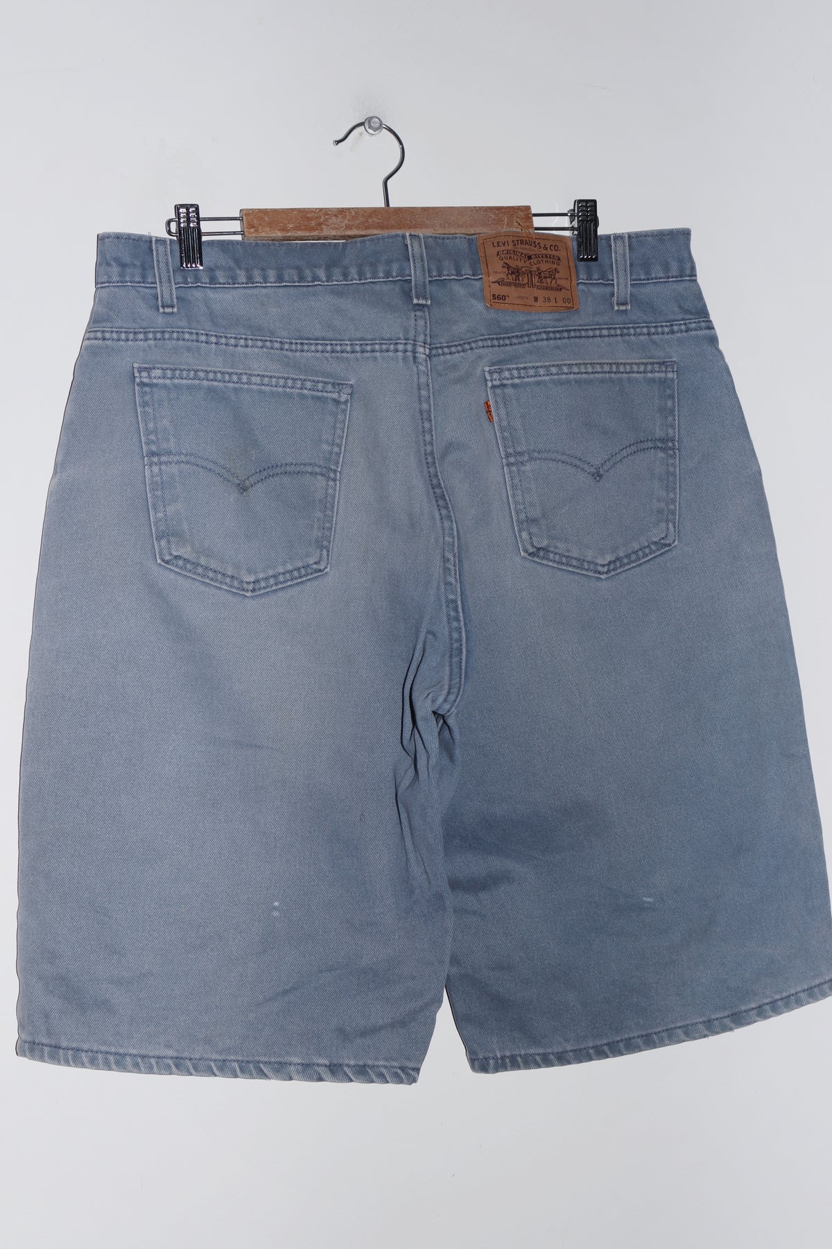 Vintage 90s Levi's 560 Orange Tab Thick Blue Denim Shorts (36)