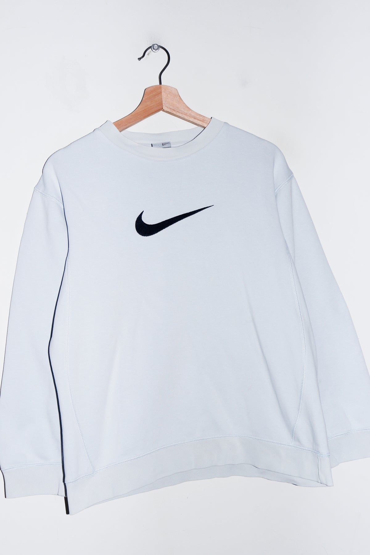 Vintage Nike Embroidered Large Swoosh Ice Blue Sweatshirt (S-M/M)