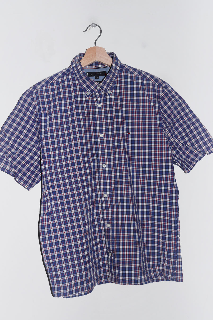 Tommy Hilfiger Embroidered Logo Checkered Short Sleeve Shirt (M)