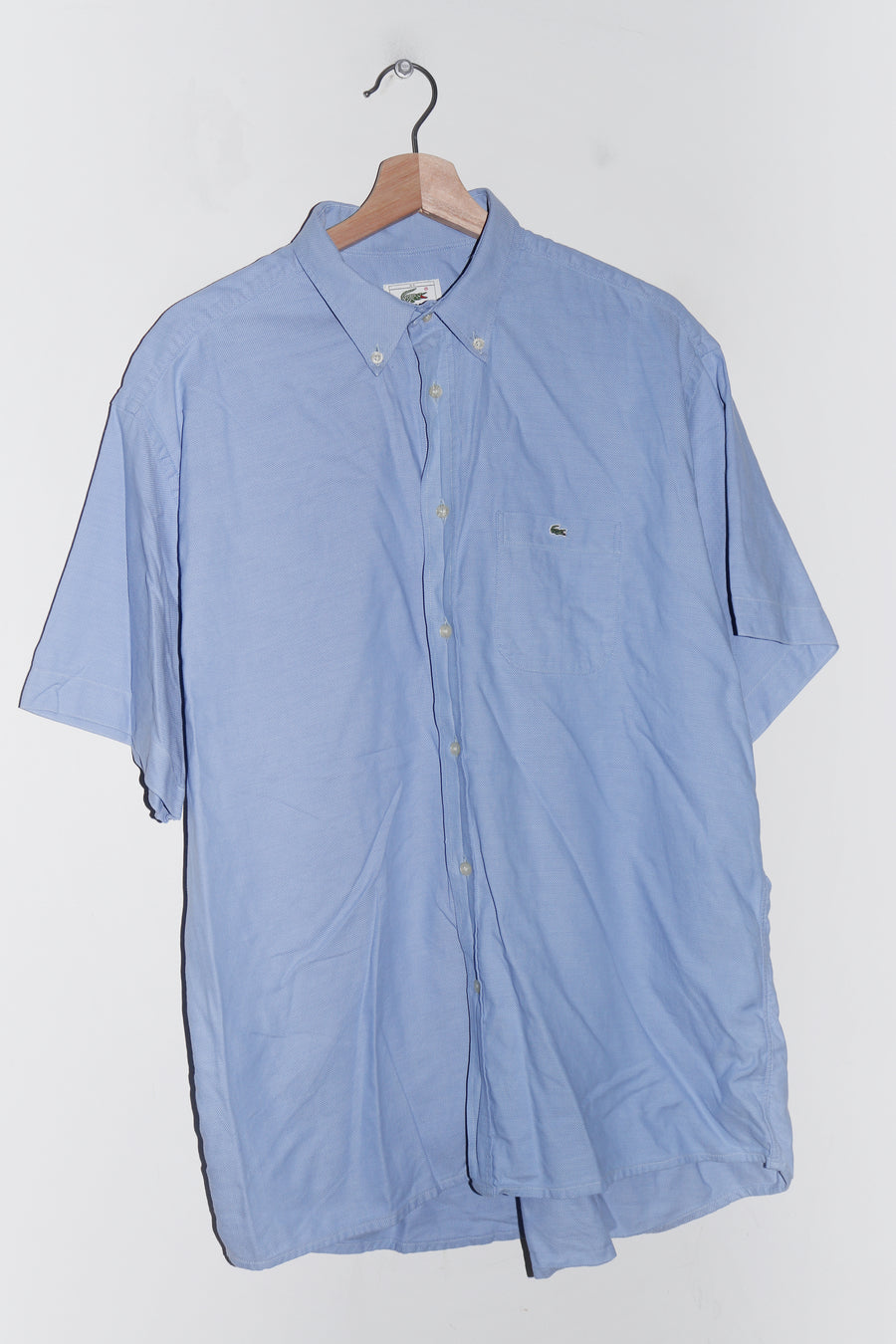 Vintage Lacoste Embroidered Logo Blue Short Sleeve Shirt (L-XL)