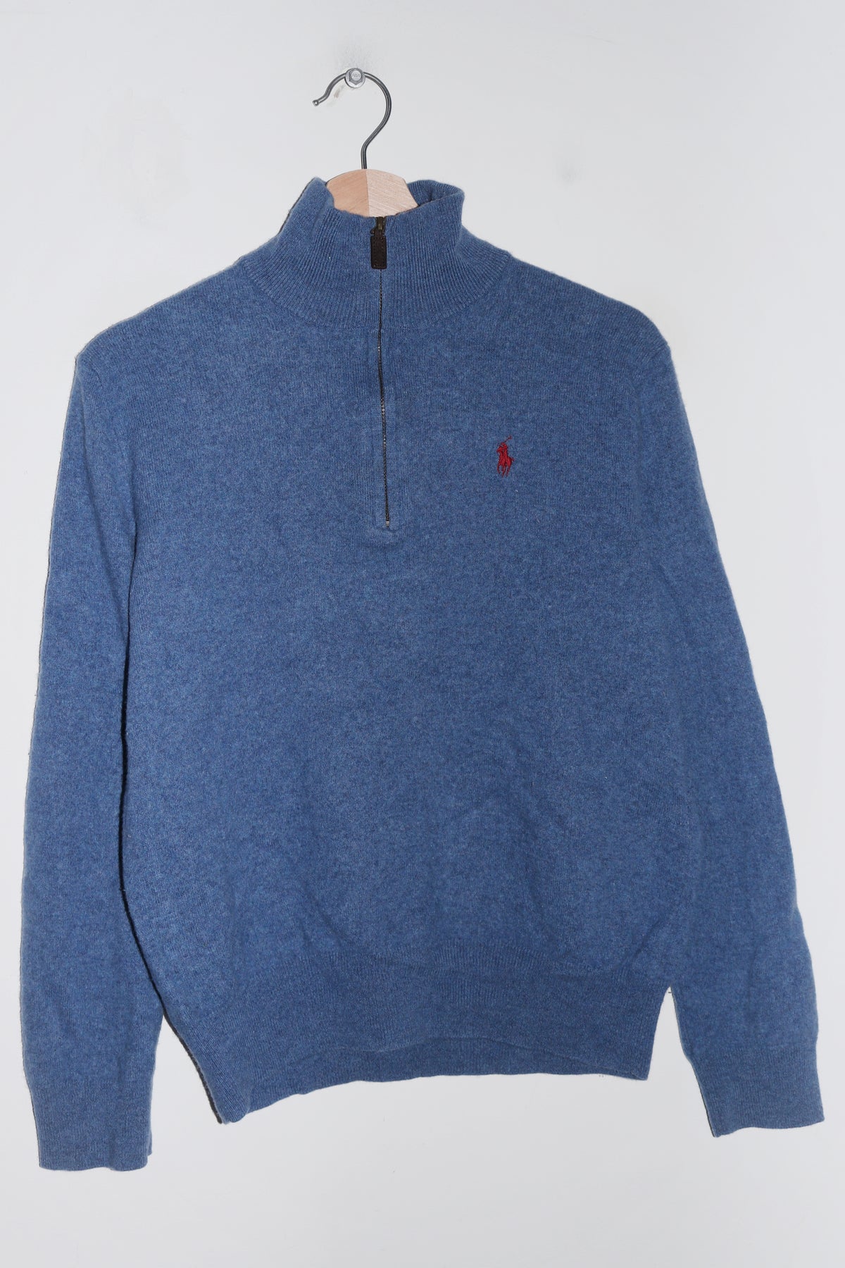 Polo Ralph Lauren Embroidered Logo Blue Knitted Quarter Zip Jumper (S-M/M)