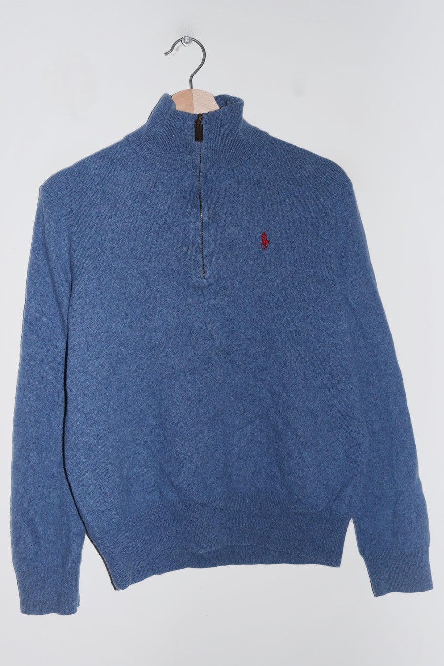 Polo Ralph Lauren Embroidered Logo Blue Knitted Quarter Zip Jumper (S-M/M)