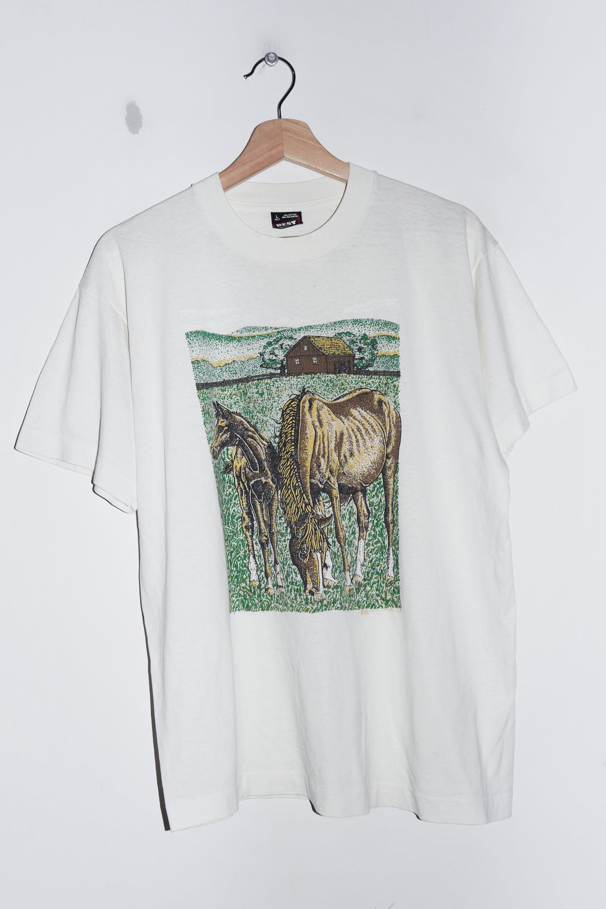 Vintage Early 90s Horse Graphic White Tee (S/S-M)