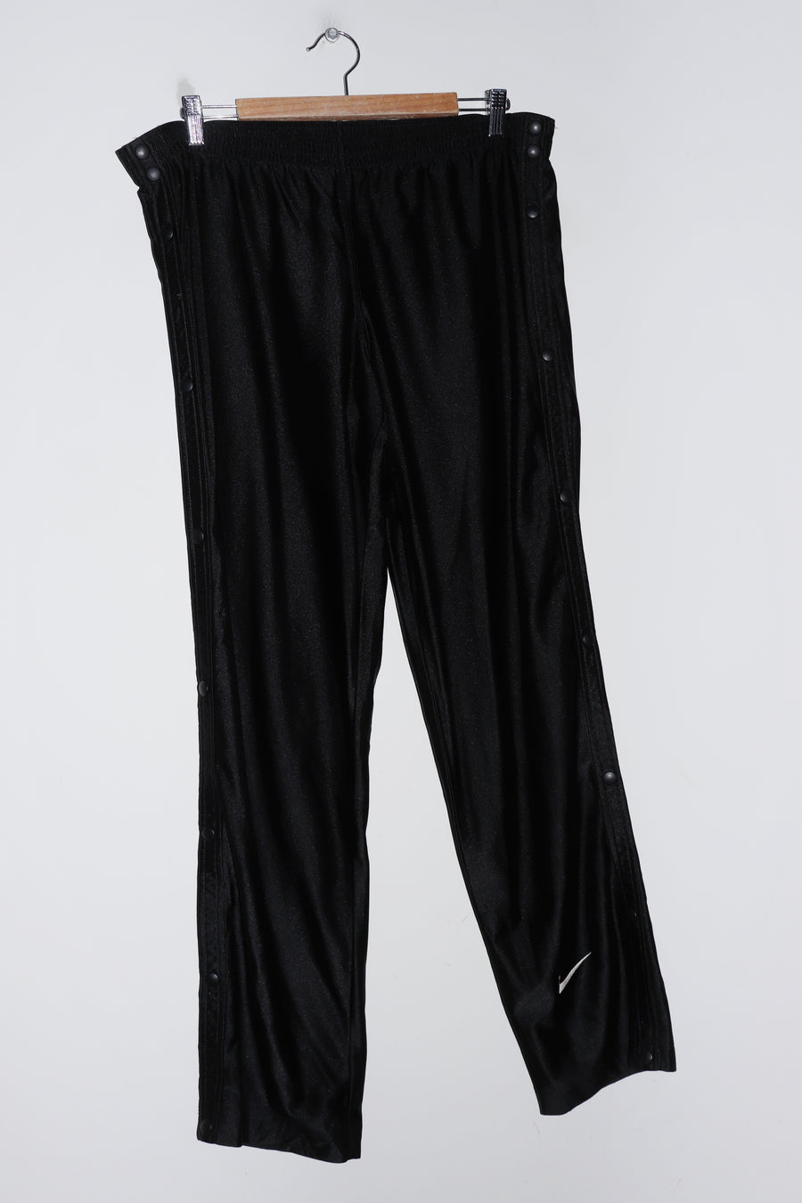 Vintage 90s Nike Embroidered Mini Swoosh Black Tear-Away Track Pants (12-14)