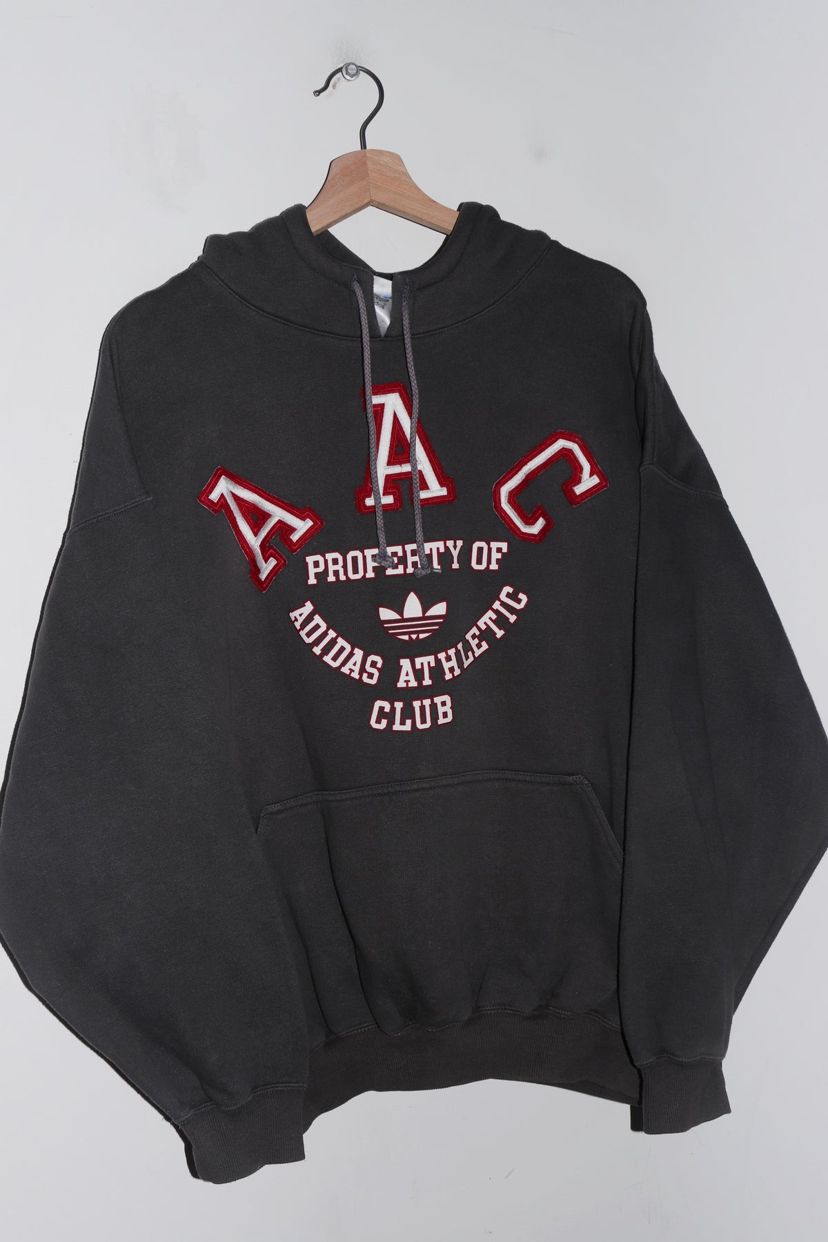 Vintage 90s Adidas Athletic Club Embroidered Graphic Thick Dark Grey Hoodie (L)