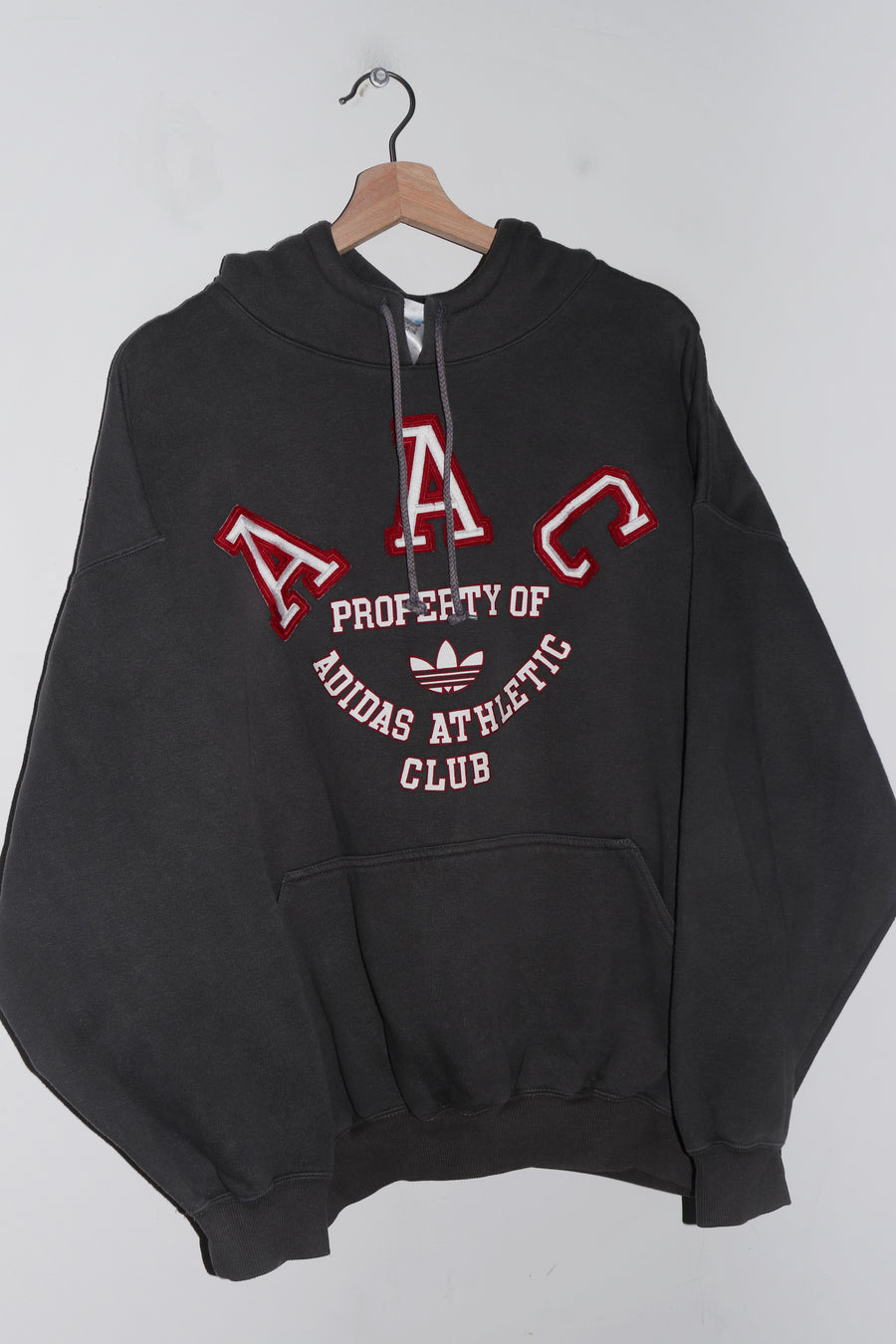 Vintage 90s Adidas Athletic Club Embroidered Graphic Thick Dark Grey Hoodie (L)
