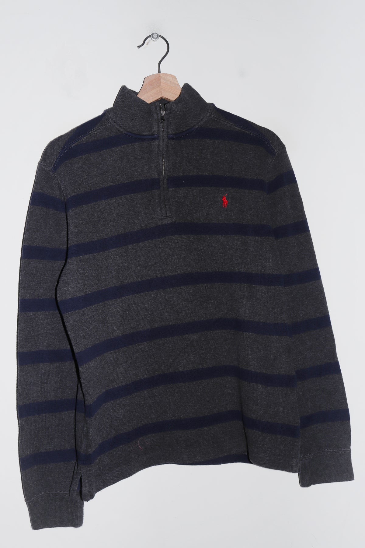 Polo Ralph Lauren Embroidered Logo Quarter Zip Stripped Knitted Sweater (S-M/M)