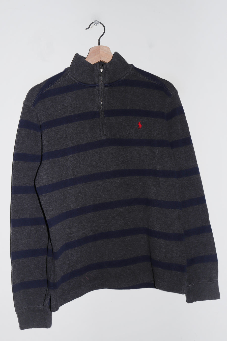 Polo Ralph Lauren Embroidered Logo Quarter Zip Stripped Knitted Sweater (S-M/M)