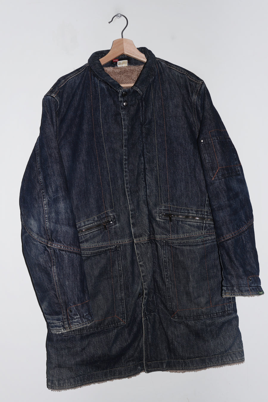 Vintage Diesel Thick Heavyweight Sherpa Lined Denim Coat (L)