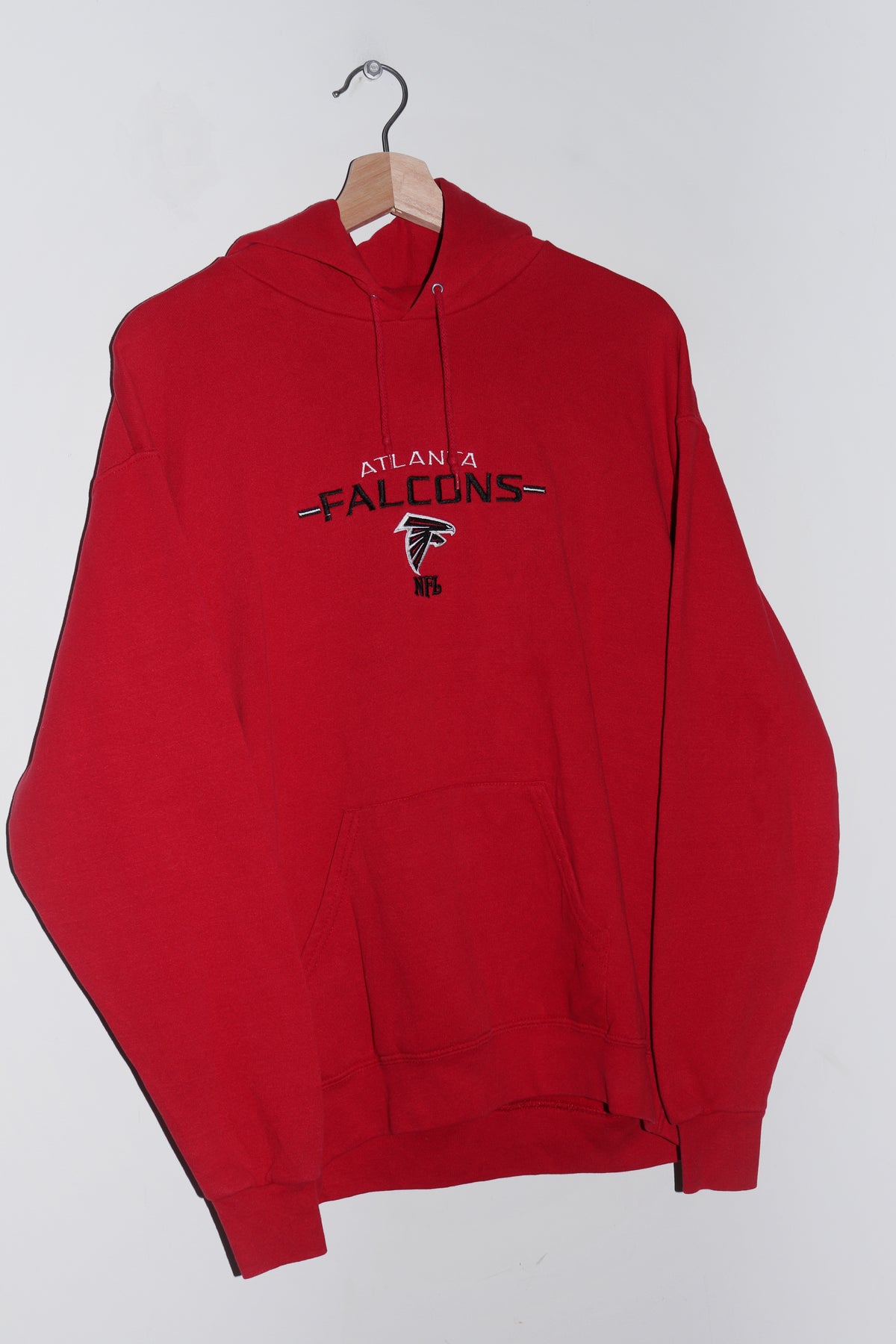 Old School NFL Atlanta Falcons Embroidered Graphic Red Hoodie (M)