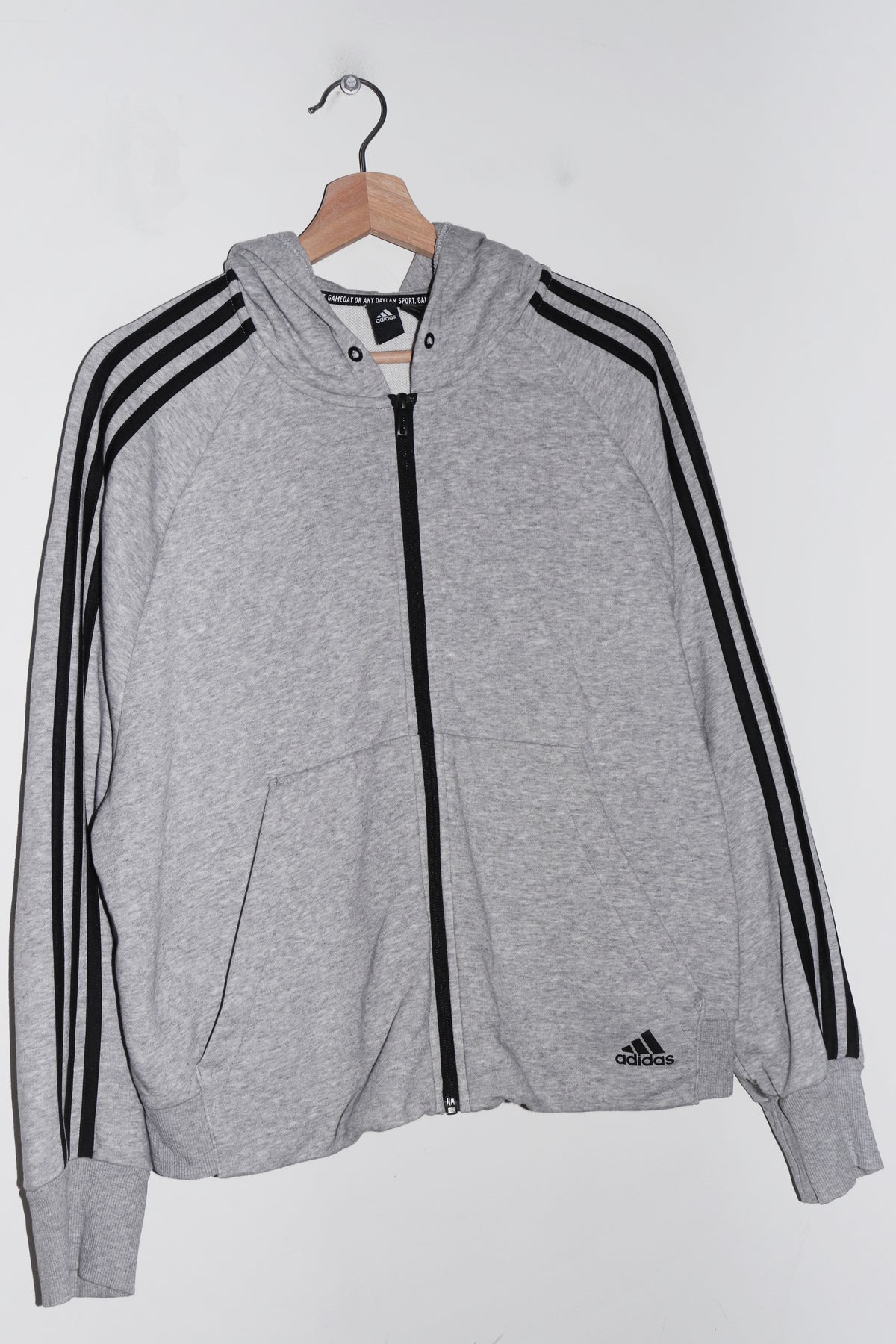 Adidas Embroidered Logo Grey Cotton Cropped Hooded Jacket (M/L)