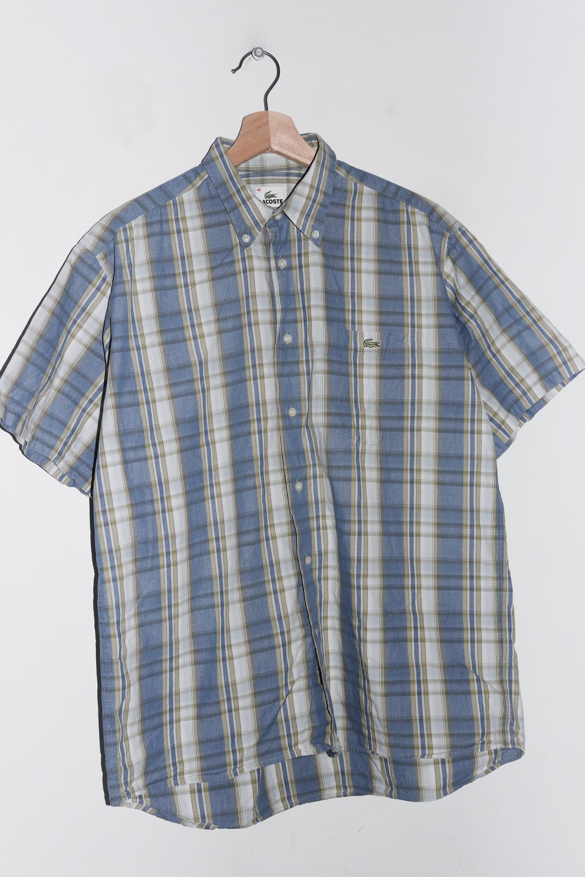 Vintage Lacoste Embroidered Logo Checkered Short Sleeve Shirt (M-L)