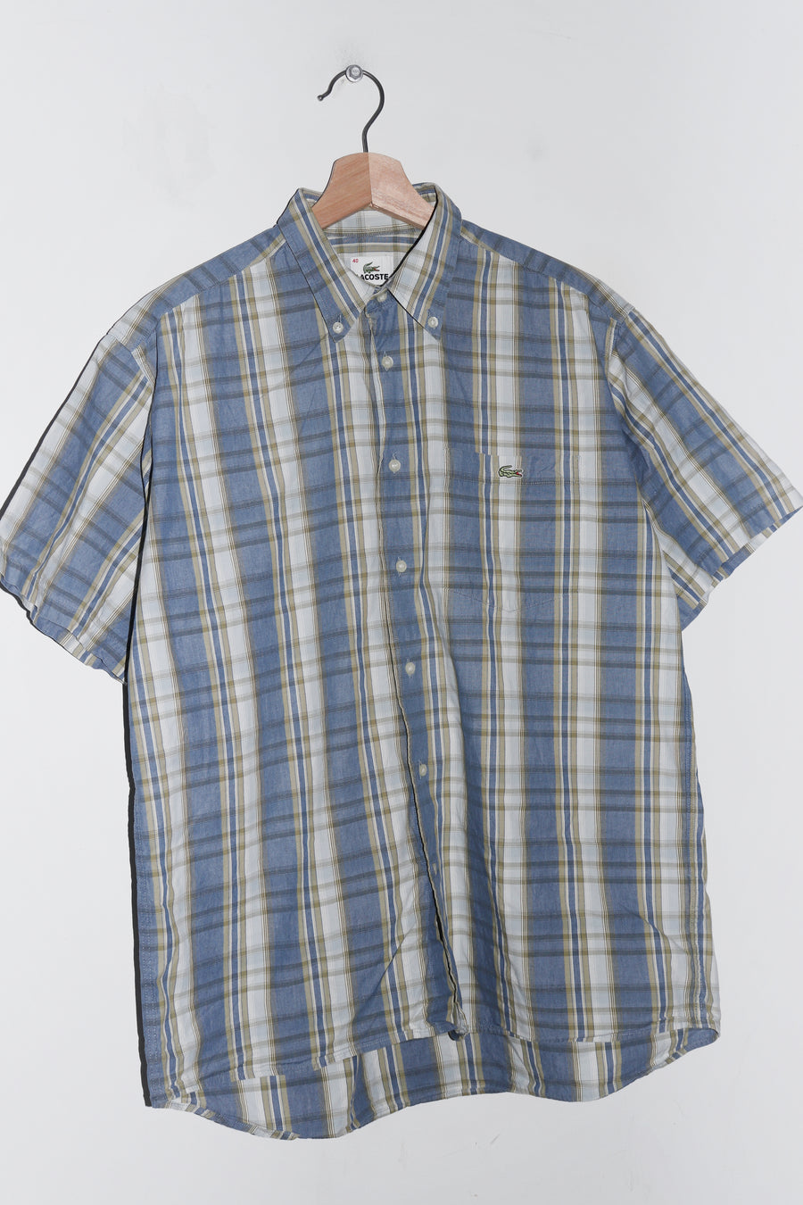 Vintage Lacoste Embroidered Logo Checkered Short Sleeve Shirt (M-L)