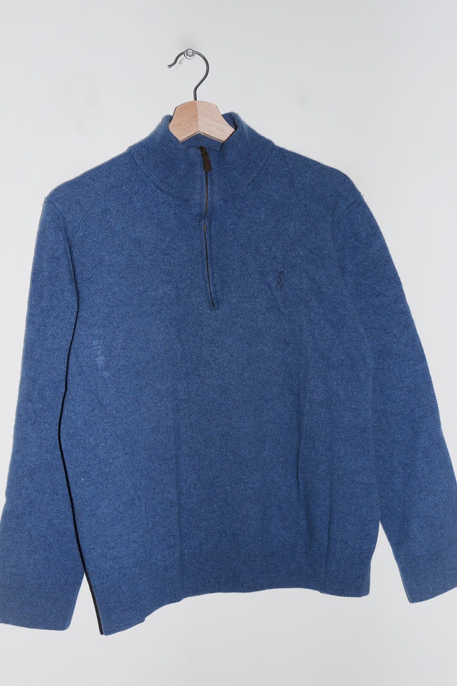Polo Ralph Lauren Embroidered Logo Blue Quarter Zip Knitted Sweater (M)