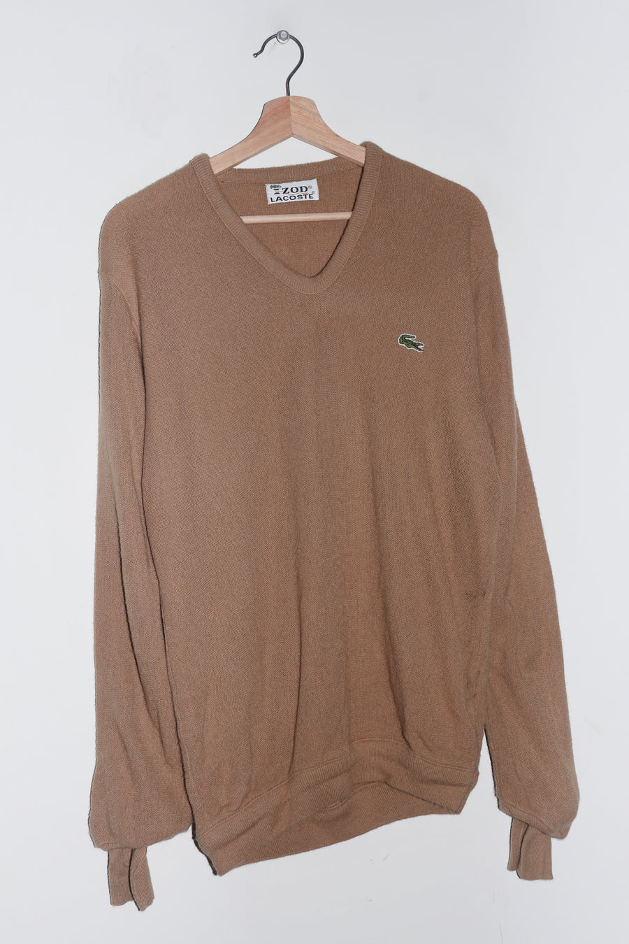 Vintage 90s Izod Lacoste Embroidered Logo Sand Knitted Sweater (L)