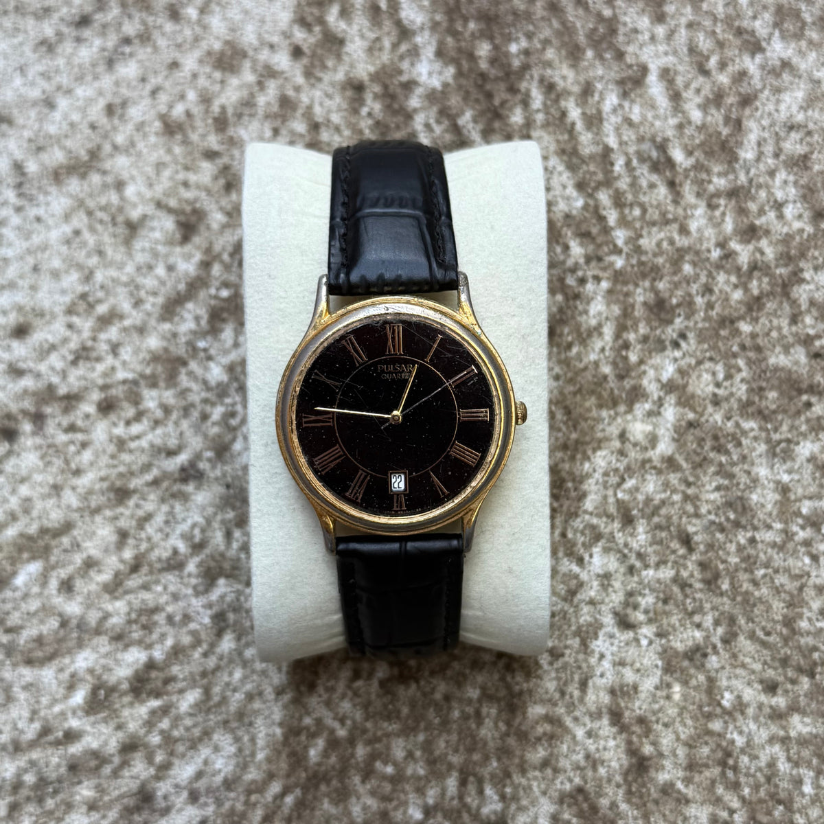Vintage Pulsar Black Leather Strap Quartz Watch