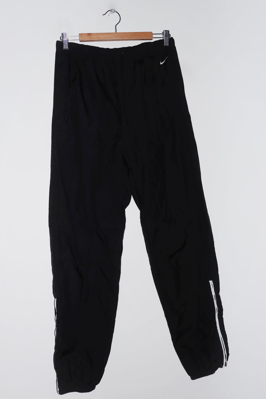 Vintage Nike Embroidered Mini Swoosh Baggy Black Track Pants (32-34)