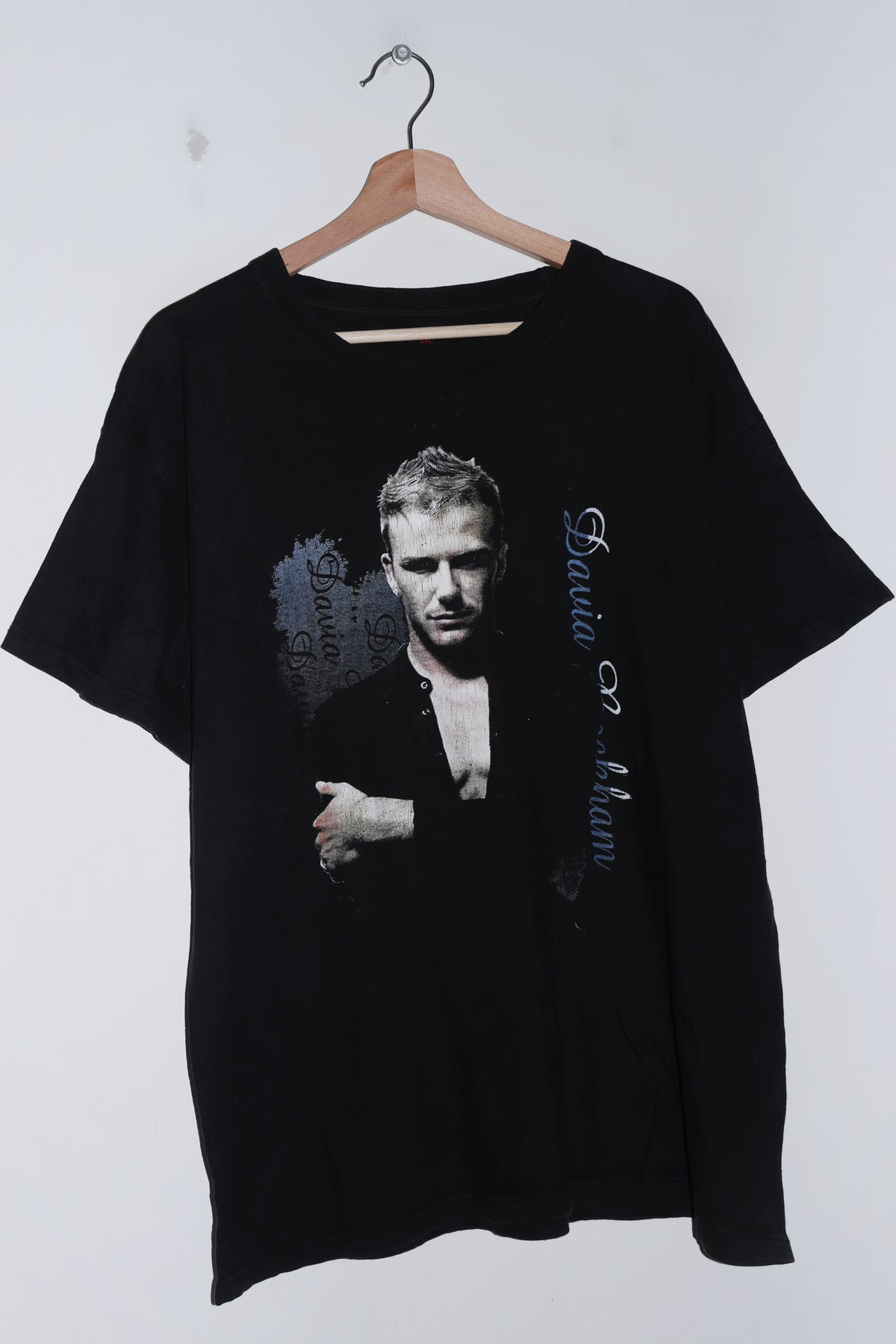 Old School David Beckham Faded Black Graphic Tee (L)