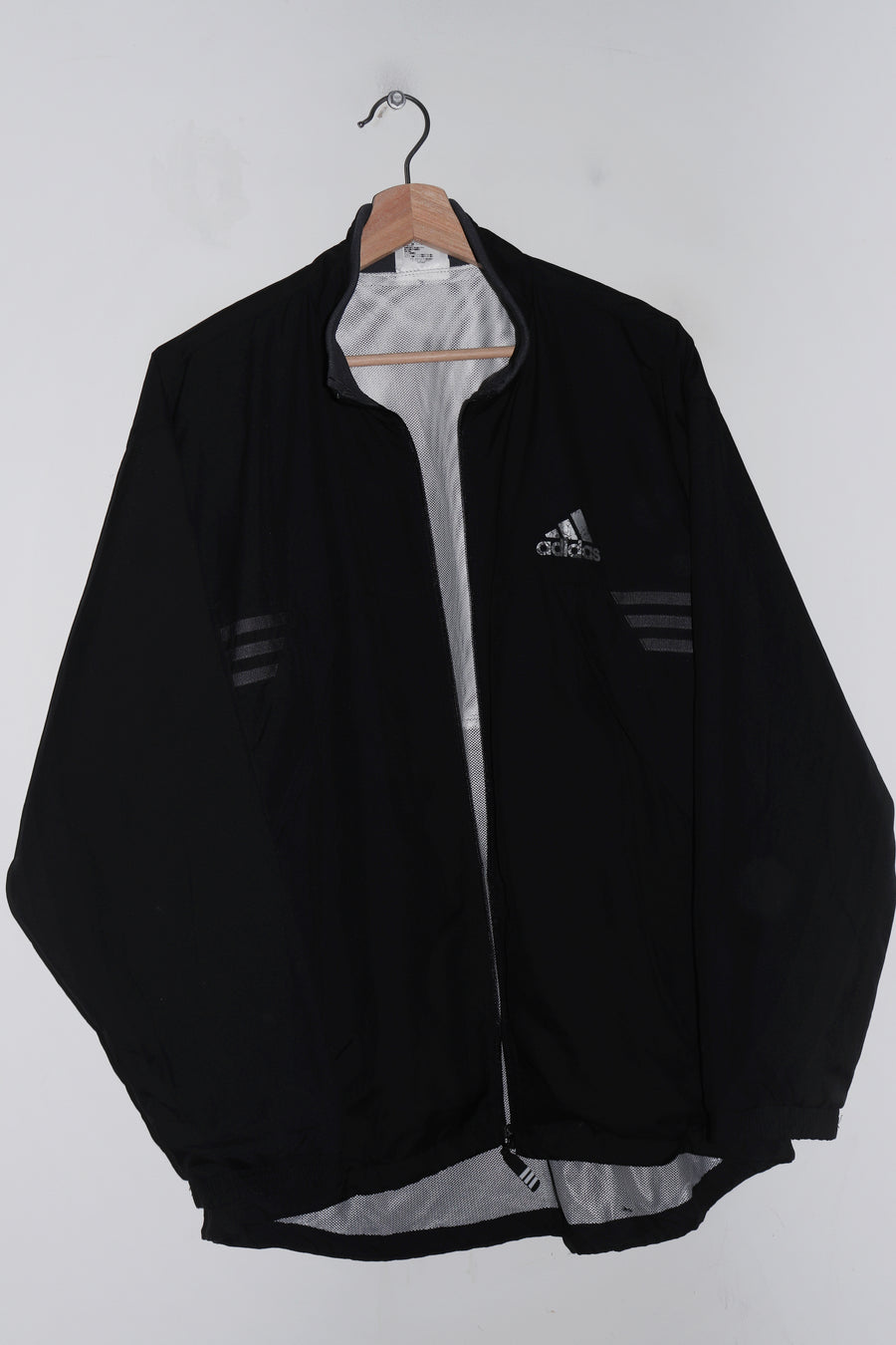 Vintage 90s Adidas Silver Logo Black Track Jacket (1999) (M)