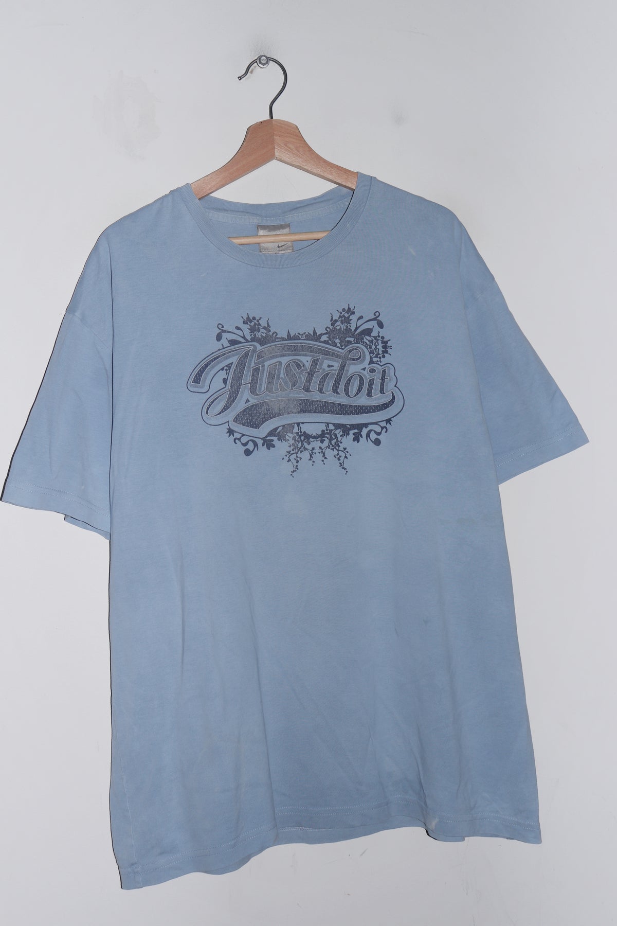 Vintage Nike Just Do It Graphic Faded Blue Tee (L-XL)