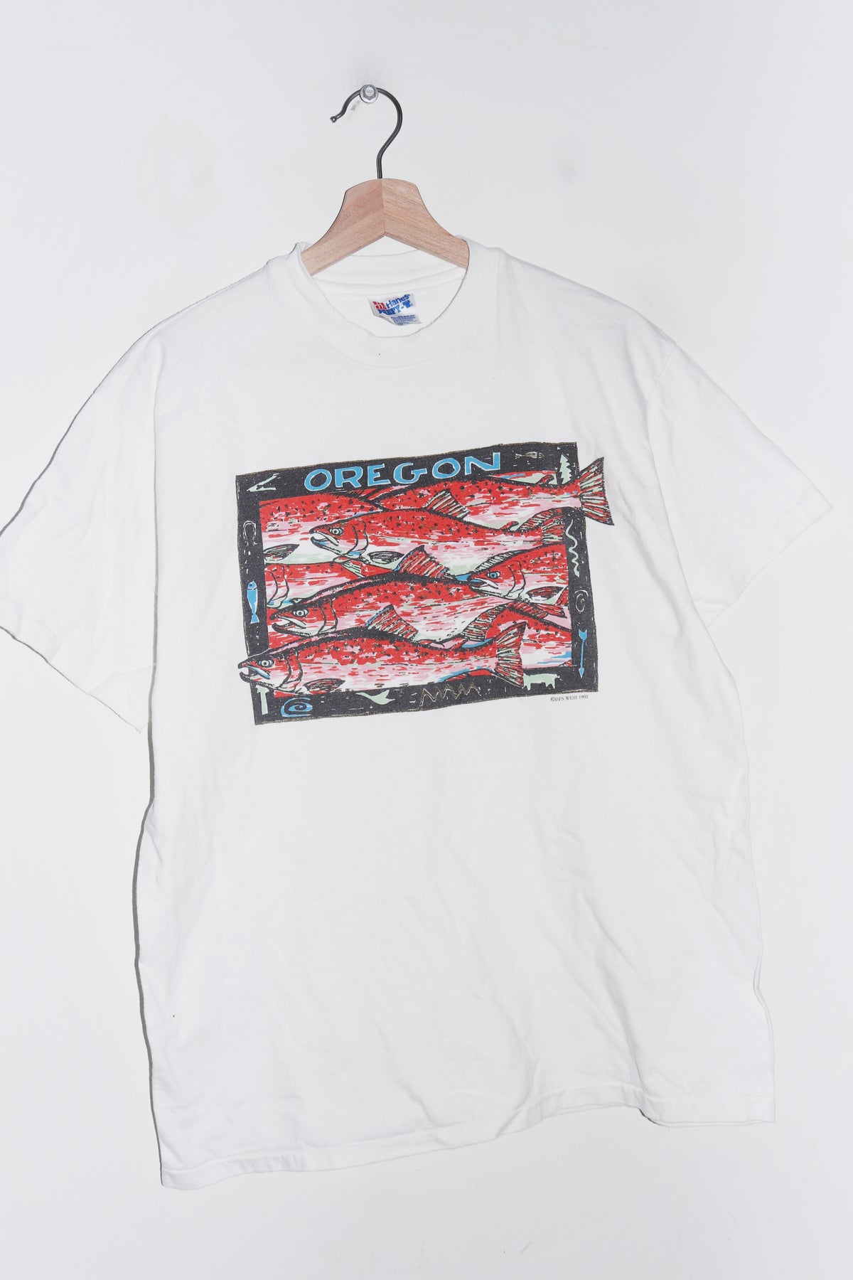 Vintage 90s Oregon Fish Textured Graphic Tee (M)