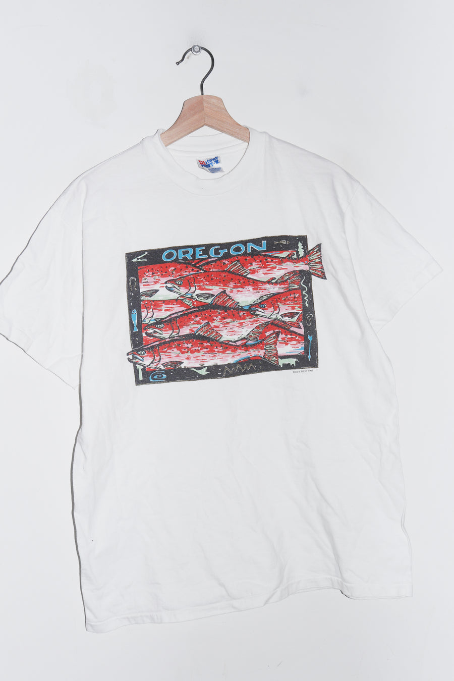 Vintage 90s Oregon Fish Textured Graphic Tee (M)
