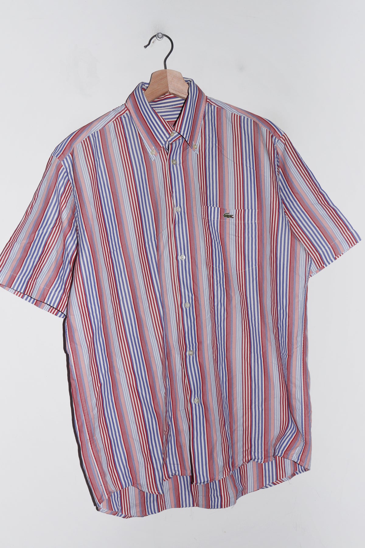 Vintage Lacoste Embroidered Logo Striped Short Sleeve Shirt (L)