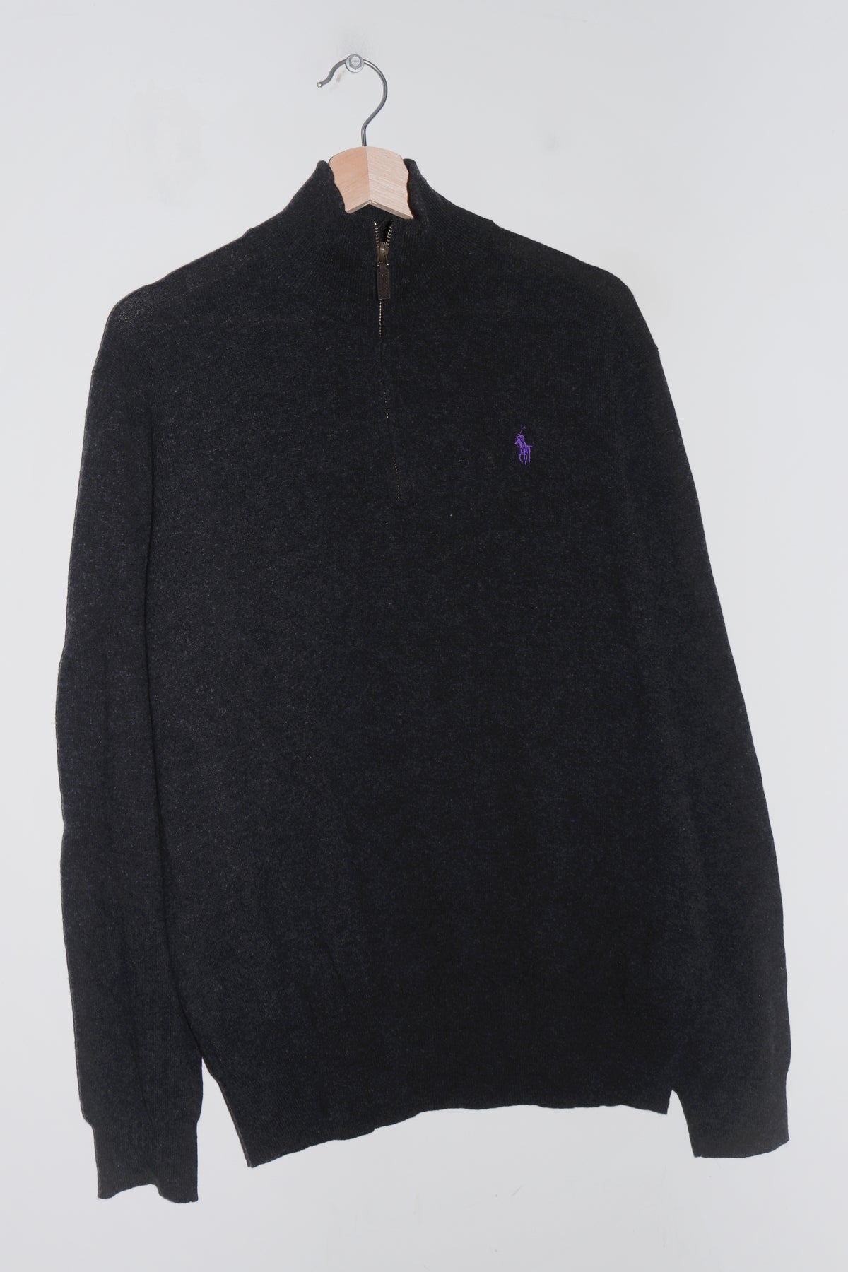 Polo Ralph Lauren Embroidered Logo Dark Grey Knitted Quarter Zip Jumper (L)