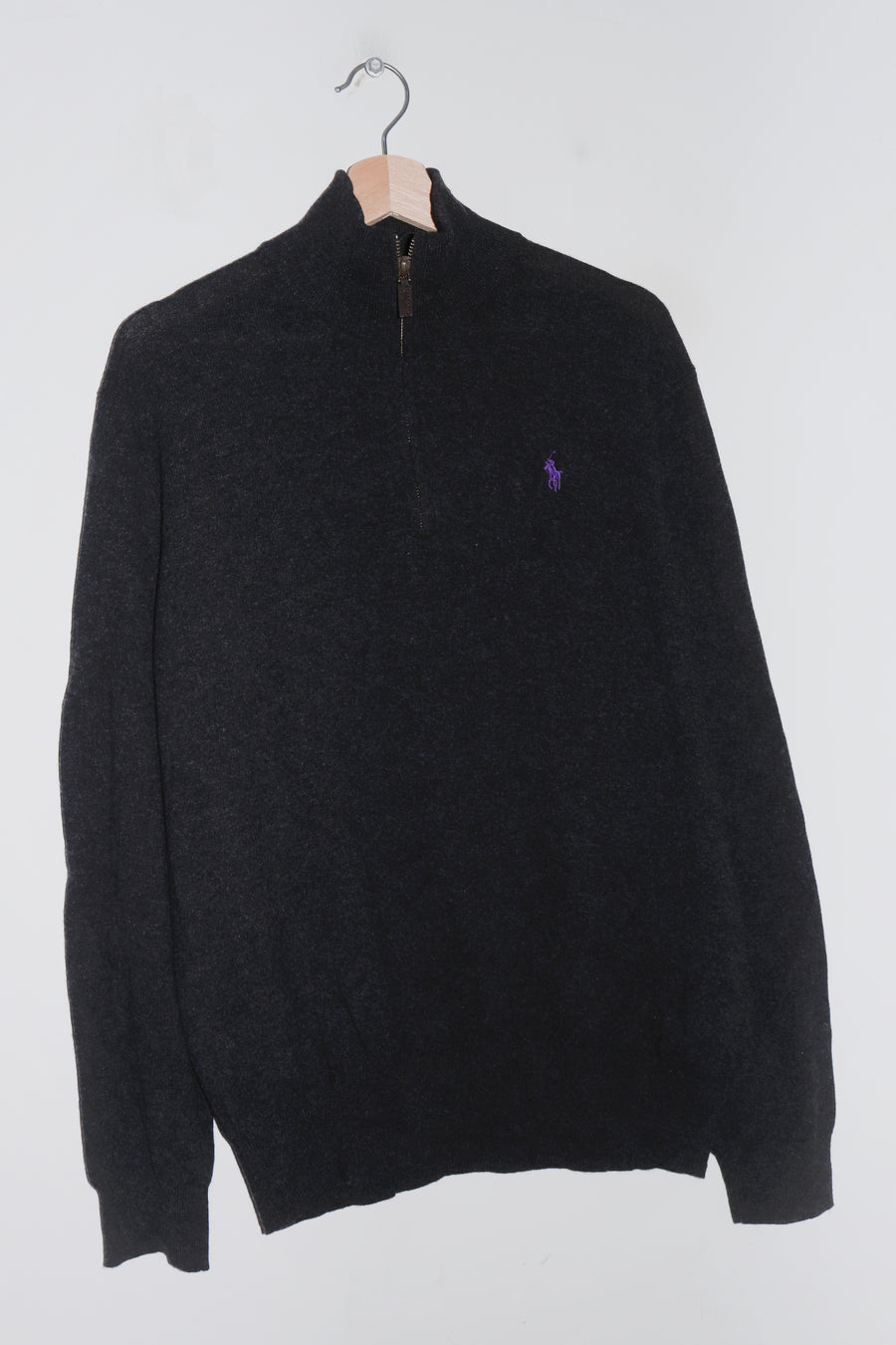 Polo Ralph Lauren Embroidered Logo Dark Grey Knitted Quarter Zip Jumper (L)