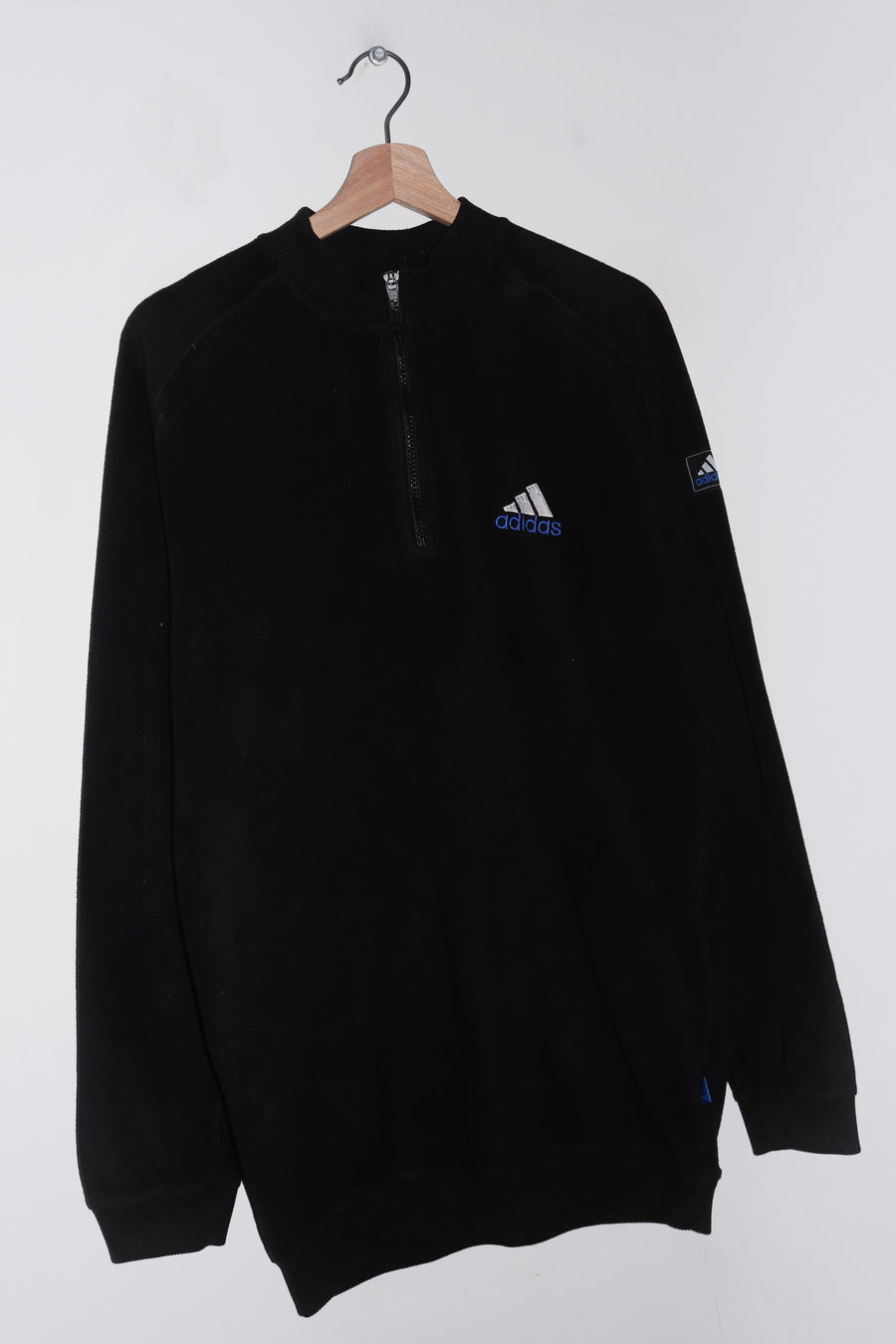 Vintage 90s Adidas Embroidered Logo Fleece Quarter Zip Jumper (L)
